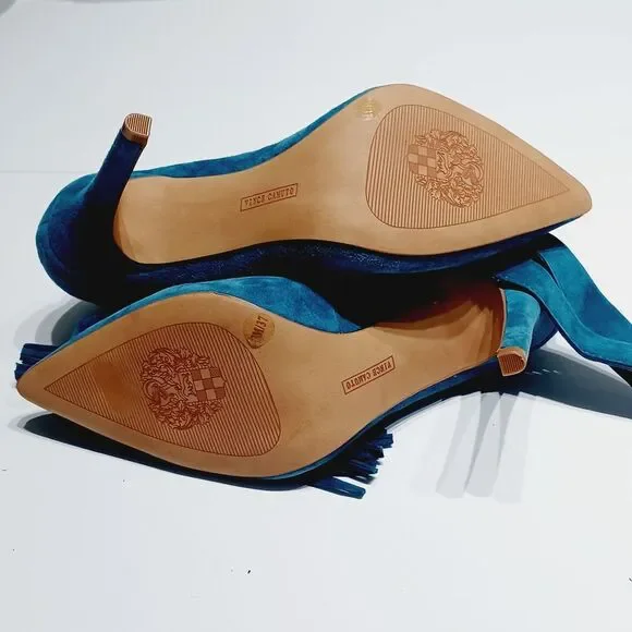 Vince Camuto Blue Suede Ankle Wrap Heels Size 7 - Picture 6 of 7